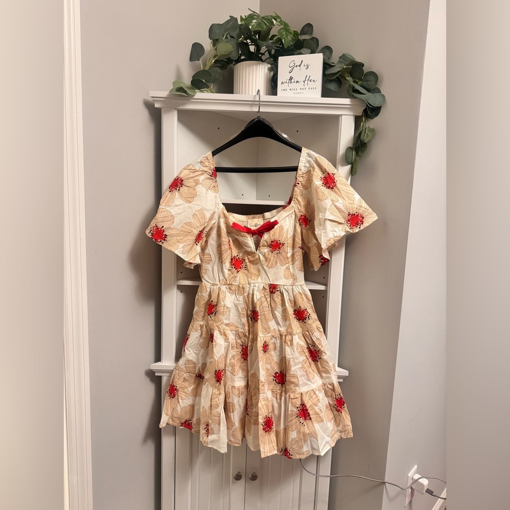 Umgee Dress with Red and Cream Floral Pattern